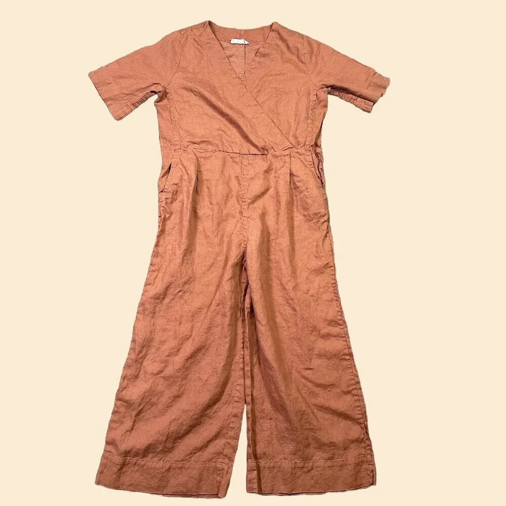 Everlane The Linen Cross-Front Jumpsuit No Belt Burnt Orange Rust Brown Size 4